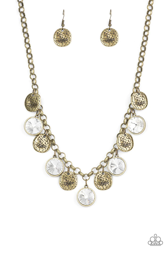 Spot On Sparkle Brass Rhinestone Necklace Paparazzi Accessories