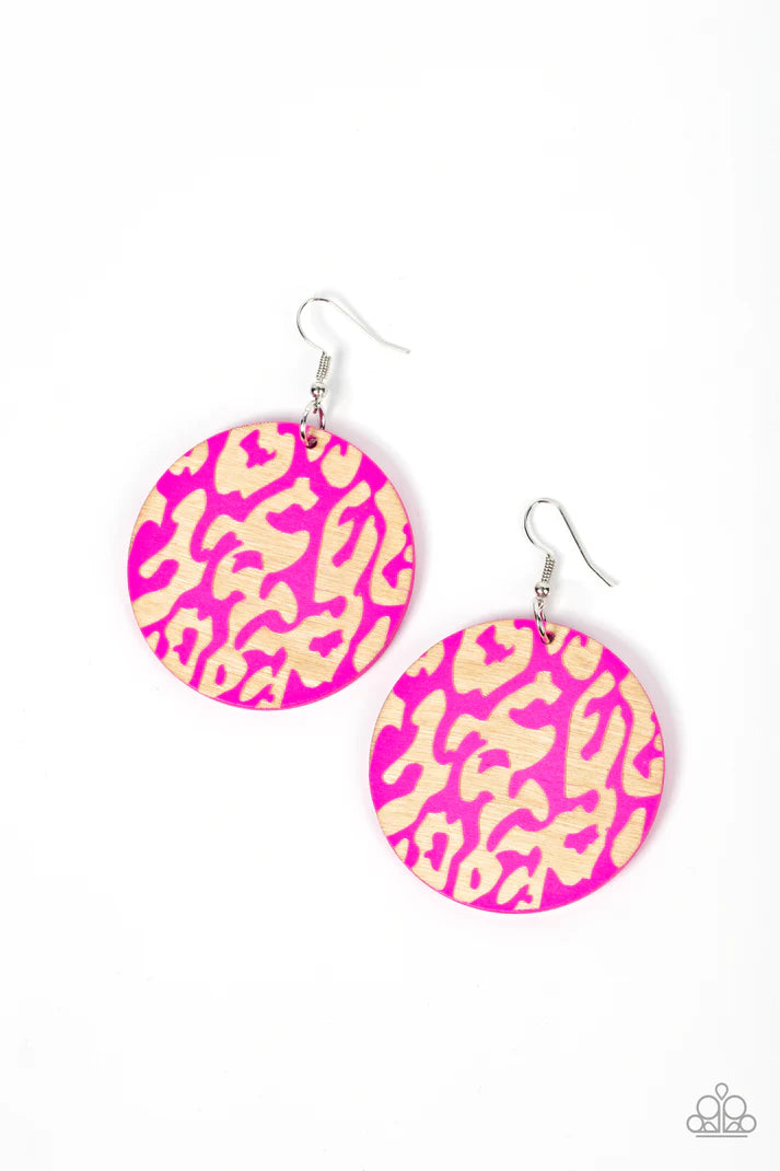 Cat Walk Safari Pink Wooden Earring Paparazzi Accessories