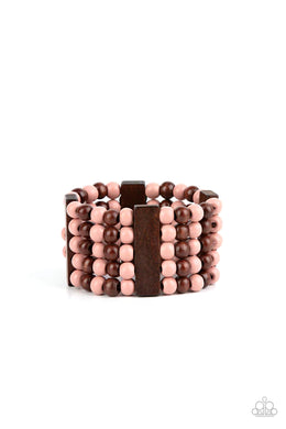 Island Soul Pink Wooden Stretchy Bracelet Paparazzi Accessories