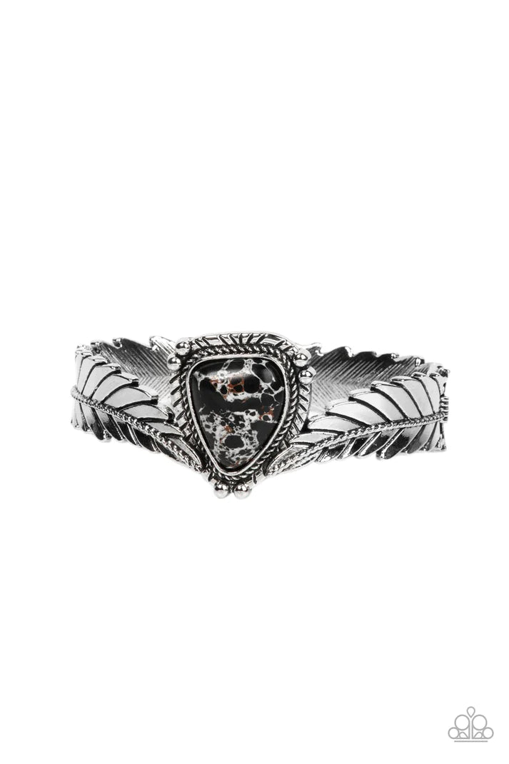 Desert Roost Black Stone Feather Cuff Bracelet Paparazzi Accessories