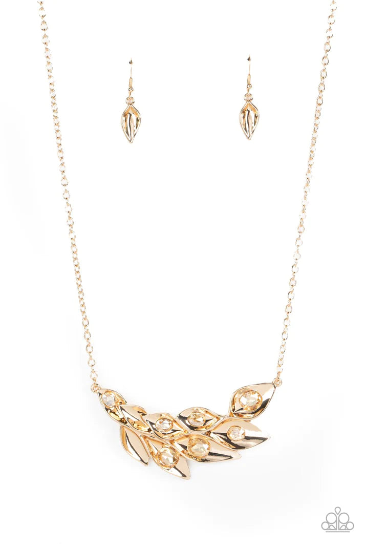 Enviable Elegance Gold Rhinestone Necklace Paparazzi Accessories