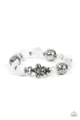 Pretty Persuasion White Stretchy Floral Bracelet Paparazzi Accessories