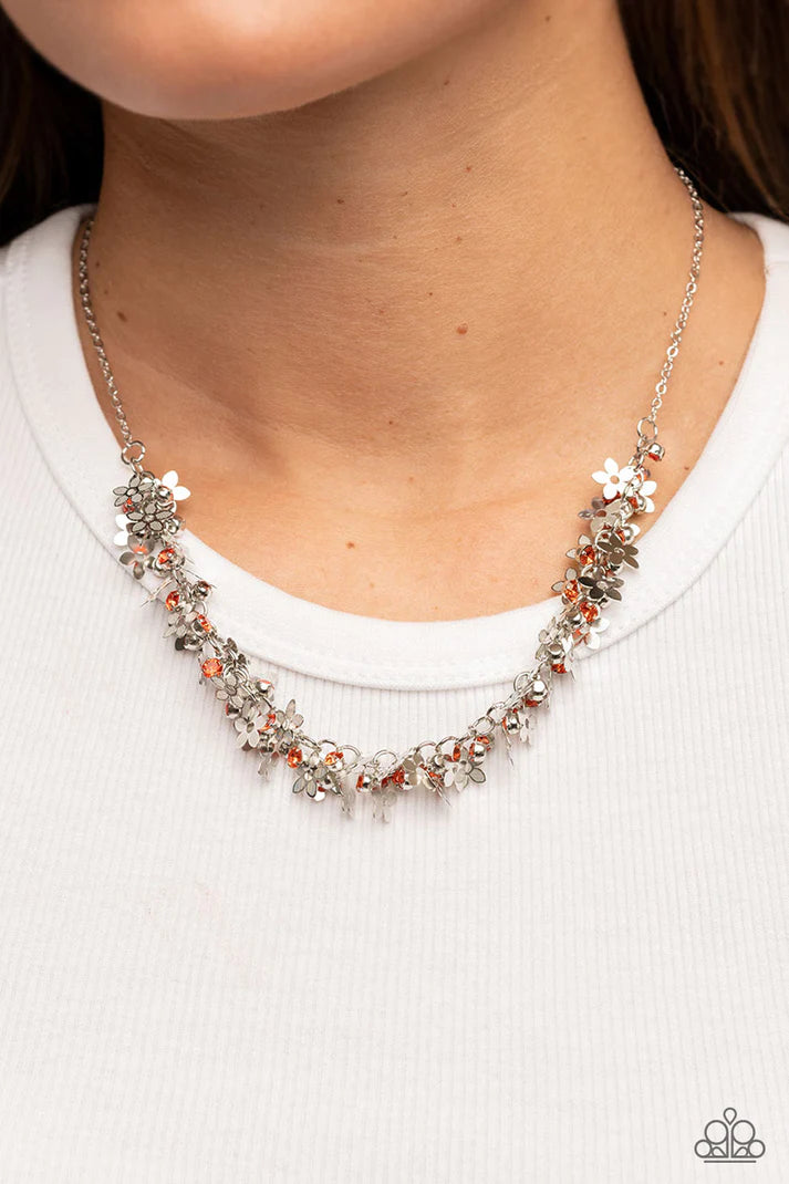 Fearlessly Floral Orange Rhinestone Necklace Paparazzi Accessories