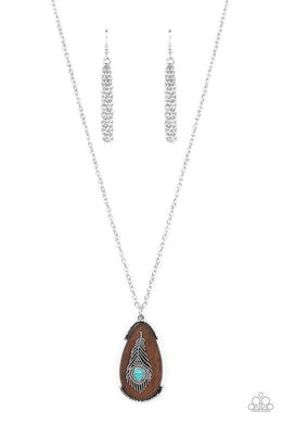 Personal Fowl Blue Stone Feather Necklace Paparazzi Accessories