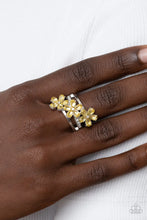 Load image into Gallery viewer, Posh Petals Yellow Rhinestone Floral Ring Paparazzi Accessories