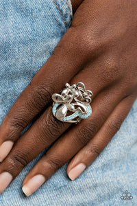 blue,butterfly,rhinestones,wide back,Fluttering Flashback Blue Rhinestone Butterfly Ring
