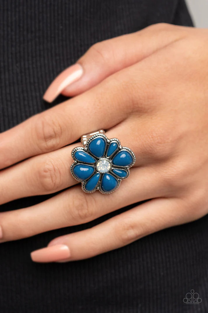 Meadow Mystique Blue Floral Ring Paparazzi Accessories