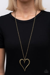 brass,hearts,long necklace,Hopelessly In Love Brass Heart Necklace