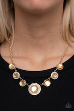 Load image into Gallery viewer, Extravagant Extravaganza Gold Rhinestone Necklace Paparazzi Accessories