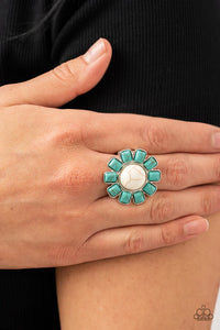 blue,crackle stone,multi,turquoise,white,wide back,Mojave Marigold White Floral Stone Ring