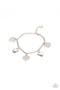 hearts,lobster claw clasp,rhinestones,white,Lusty Lockets White Rhinestone Heart Bracelet