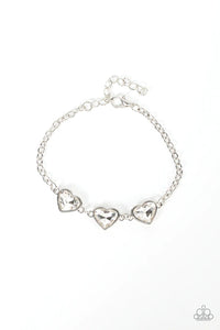 hearts,lobster claw clasp,rhinestones,white,Little Heartbreaker White Rhinestone Heart Bracelet