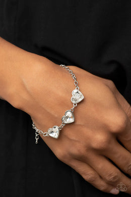 Little Heartbreaker White Rhinestone Heart Bracelet Paparazzi Accessories