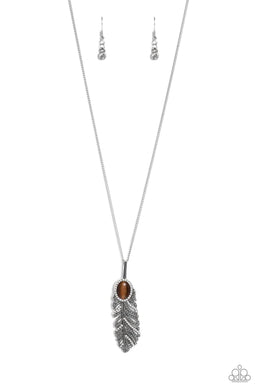 Pure QUILL-Power Brown Cat's Eye Feather Necklace Paparazzi Accessories