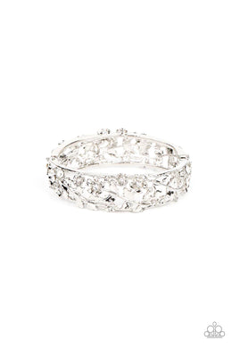 Ripe For The Picking White Rhinestone Floral Hinge Bracelet Paparazzi Accessories