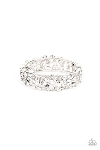 hinge,rhinestones,white,Ripe For The Picking White Rhinestone Floral Hinge Bracelet