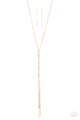 Impressively Icy Gold Rhinestone Necklace Paparazzi Accessories