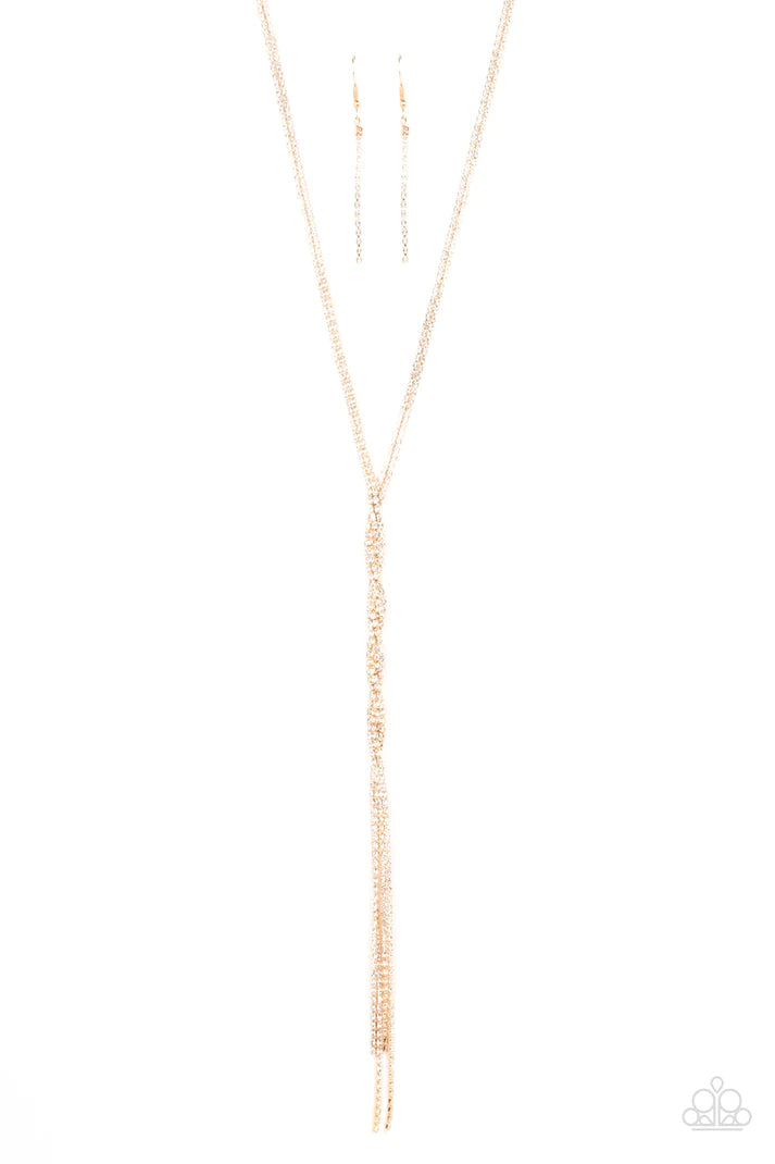 Impressively Icy Gold Rhinestone Necklace Paparazzi Accessories