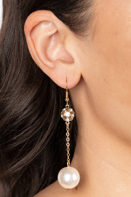 Nautical Nostalgia Gold Pearl Rhinestone Earring Paparazzi Accessories