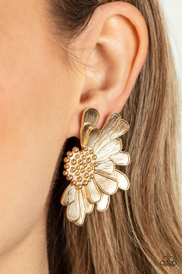 Farmstead Meadow Gold Floral Post Earrings Paparazzi Accessories