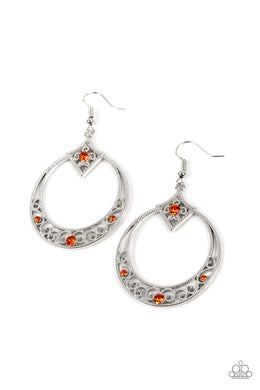 Royal Resort Orange Rhinestone Earrings Paparazzi Accessories