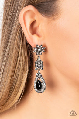 Floral Fantasy Black Rhinestone Floral Post Earring Paparazzi Accessories