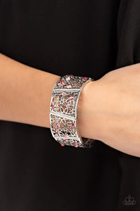 floral,pink,rhinestones,stretchy,Spring Greetings Pink Rhinestone Floral Stretchy Bracelet