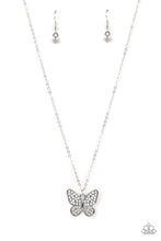 Load image into Gallery viewer, Flutter Forte White Rhinestone Butterfly Necklace Paparazzi Accessories