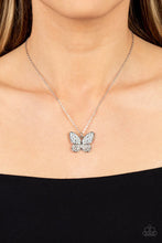 Load image into Gallery viewer, Flutter Forte White Rhinestone Butterfly Necklace Paparazzi Accessories