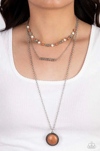 brown,crackle stone,long necklace,multi,Sahara Symphony Multi Stone Necklace