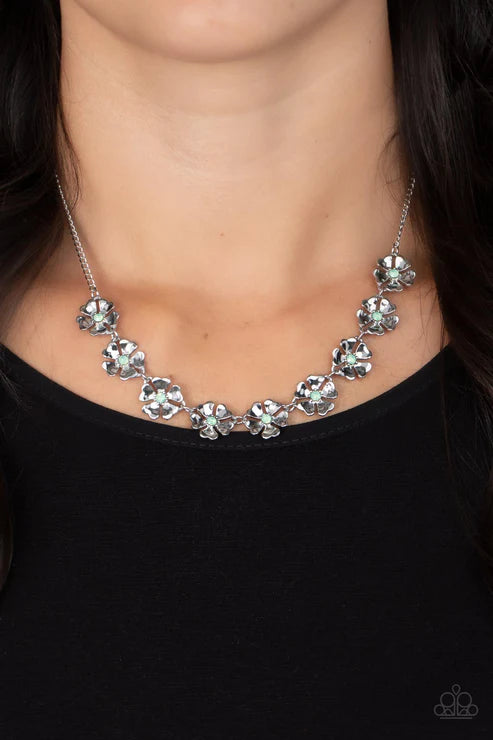 Petunia Palace Green Rhinestone Floral Necklace Paparazzi Accessories