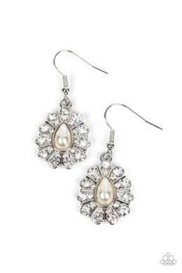Extroverted Elegance White Pearl Rhinestone Earrings Paparazzi Accessories
