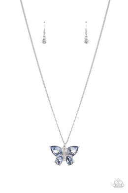 Free-Flying Flutter Blue Rhinestone Butterfly Necklace Paparazzi Accessories