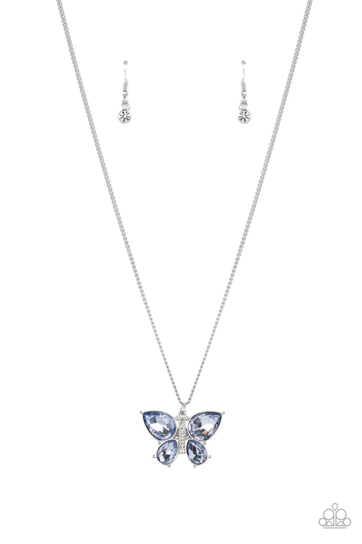 Free-Flying Flutter Blue Rhinestone Butterfly Necklace Paparazzi Accessories