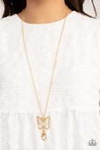 Load image into Gallery viewer, Gives Me Butterflies Gold Butterfly Lanyard Paparazzi Accessories