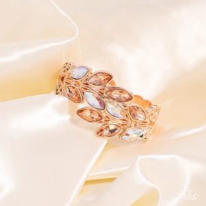 hinge,iridescent,rhinestones,rose gold,Luminous Laurels Rose Gold Iridescent Rhinestone Hinge Bracelet
