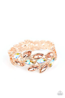 Luminous Laurels Rose Gold Iridescent Rhinestone Hinge Bracelet Paparazzi Accessories