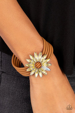 Astral Adventure Yellow Rhinestone Floral Magnetic Bracelet Paparazzi Accessories