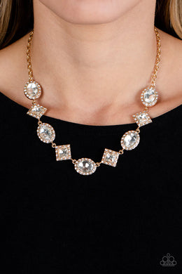 Diamond Season Gold Rhinestone Necklace Paparazzi Accessories