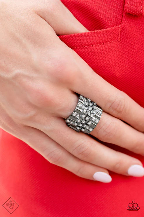 Lawbreaking Loot Gunmetal  Rhinestone Ring Paparazzi Accessories