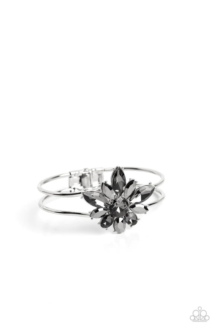 Chic Corsage Silver Rhinestone Hinge Bracelet Paparazzi Accessories