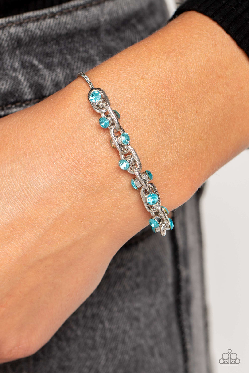 Intertwined Illusion Blue Rhinestone Lariat Bracelet Paparazzi Accessories