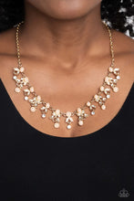 Load image into Gallery viewer, Garden Princess Gold Pearl Rhinestone Floral Necklace Paparazzi Accessories