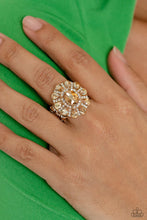 Load image into Gallery viewer, Glimmer and Spice Gold Rhinestone Ring Paparazzi Accessories