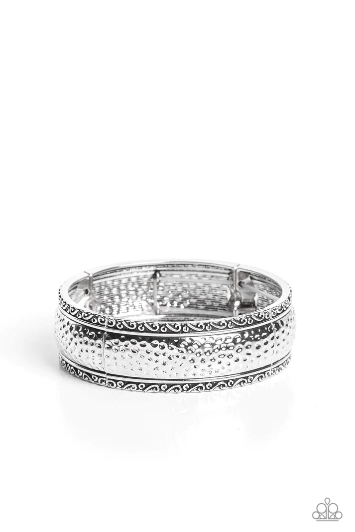 Textile Tenor Silver Stretchy Bracelet Paparazzi Accessories