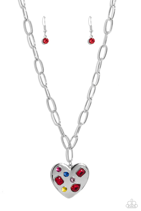 Online Dating Red Rhinestone Heart Necklace Paparazzi Accessories