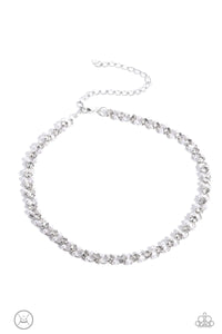 choker,pearls,rhinestones,white,Classy Couture White Pearl and Rhinestone Choker Necklace