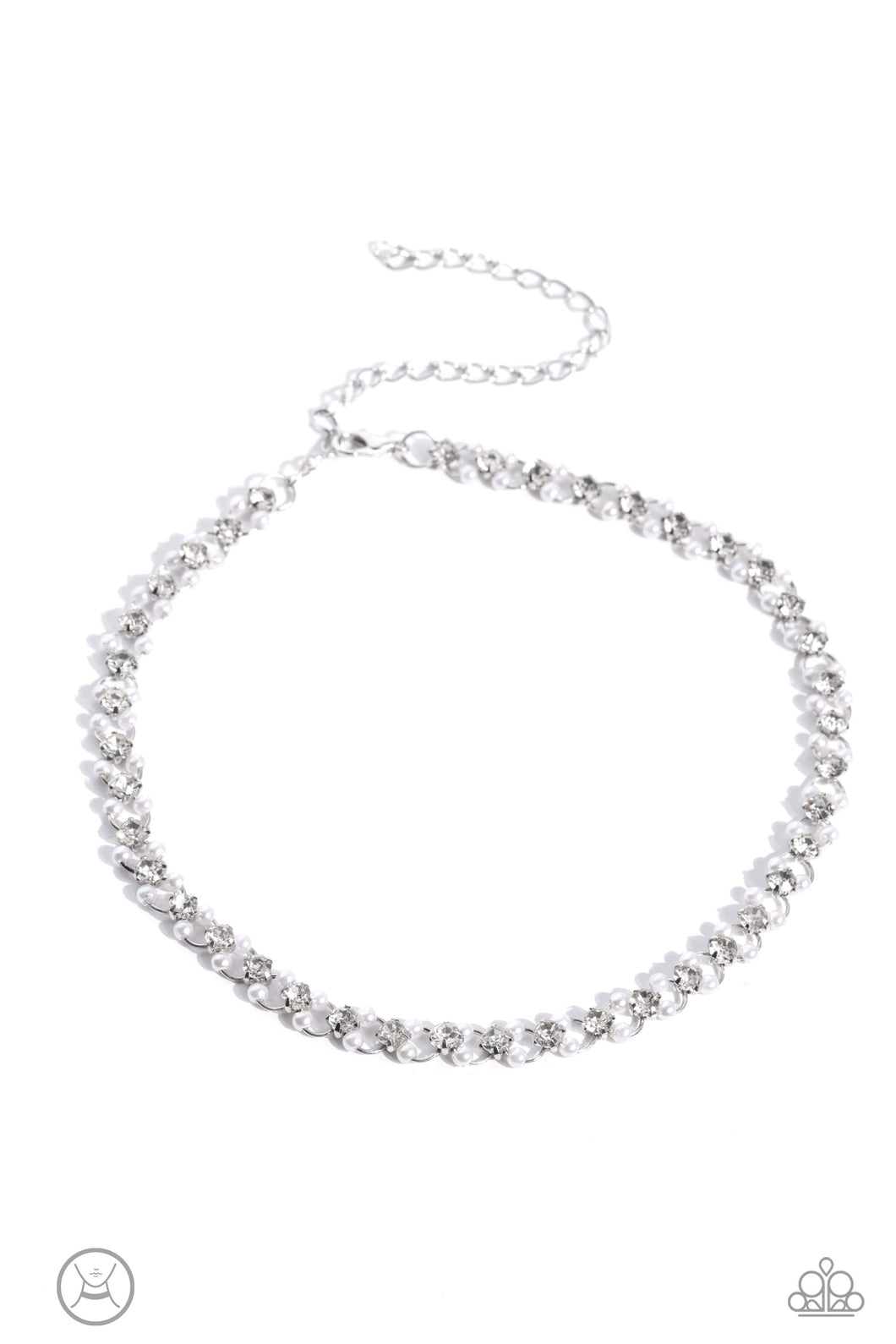Classy Couture White Pearl and Rhinestone Choker Necklace Vivacious Bombshell Bling, LLC, Jenny and James Davison