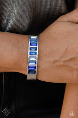 Practiced Poise Blue Rhinestone Cuff Bracelet Paparazzi Accessories