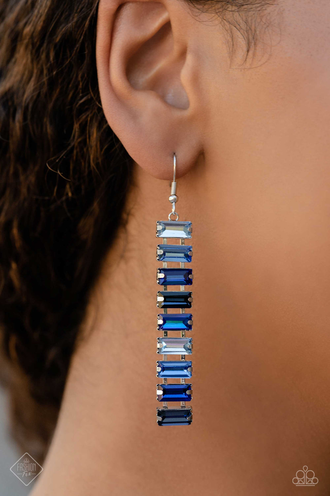 Superbly Stacked Blue Rhinestone Earrings Paparazzi Acessories